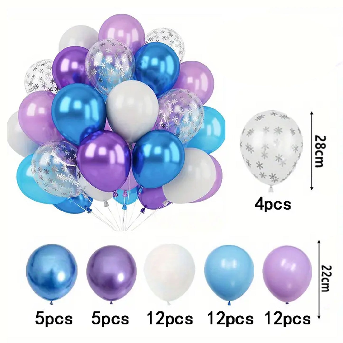 50 Pieces Frozen Balloon Set - Magical Snowflake Party Elegance - Kabukis