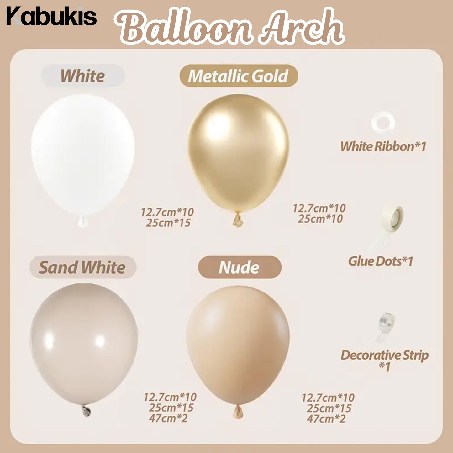 Kabukis Balloon Arch Kit - Elegant Nude and White Garland for Events - Kabukis