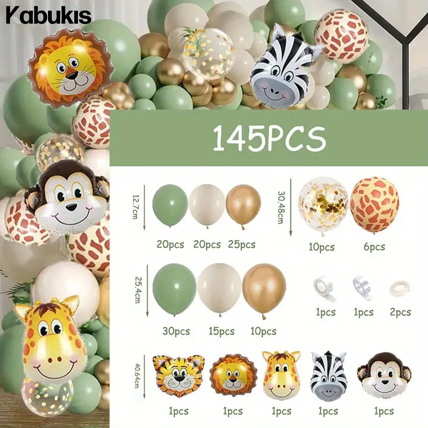 Kabukis Jungle Safari Balloon Garland - Wild Party Fun, 145 Piece Kit - Kabukis