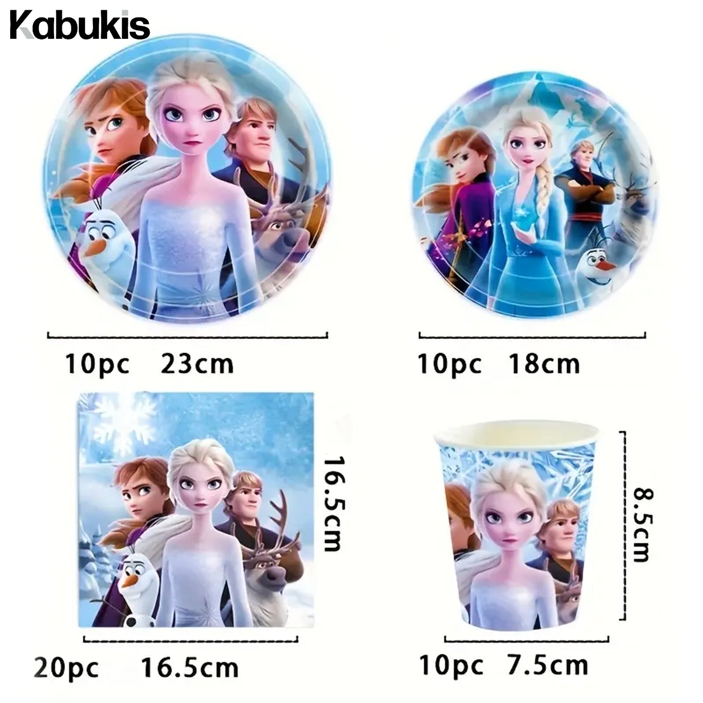 Kabukis 50pcs Frozen Party Set - Elsa Princess Paper Plate & Serviettes Cups - Kabukis