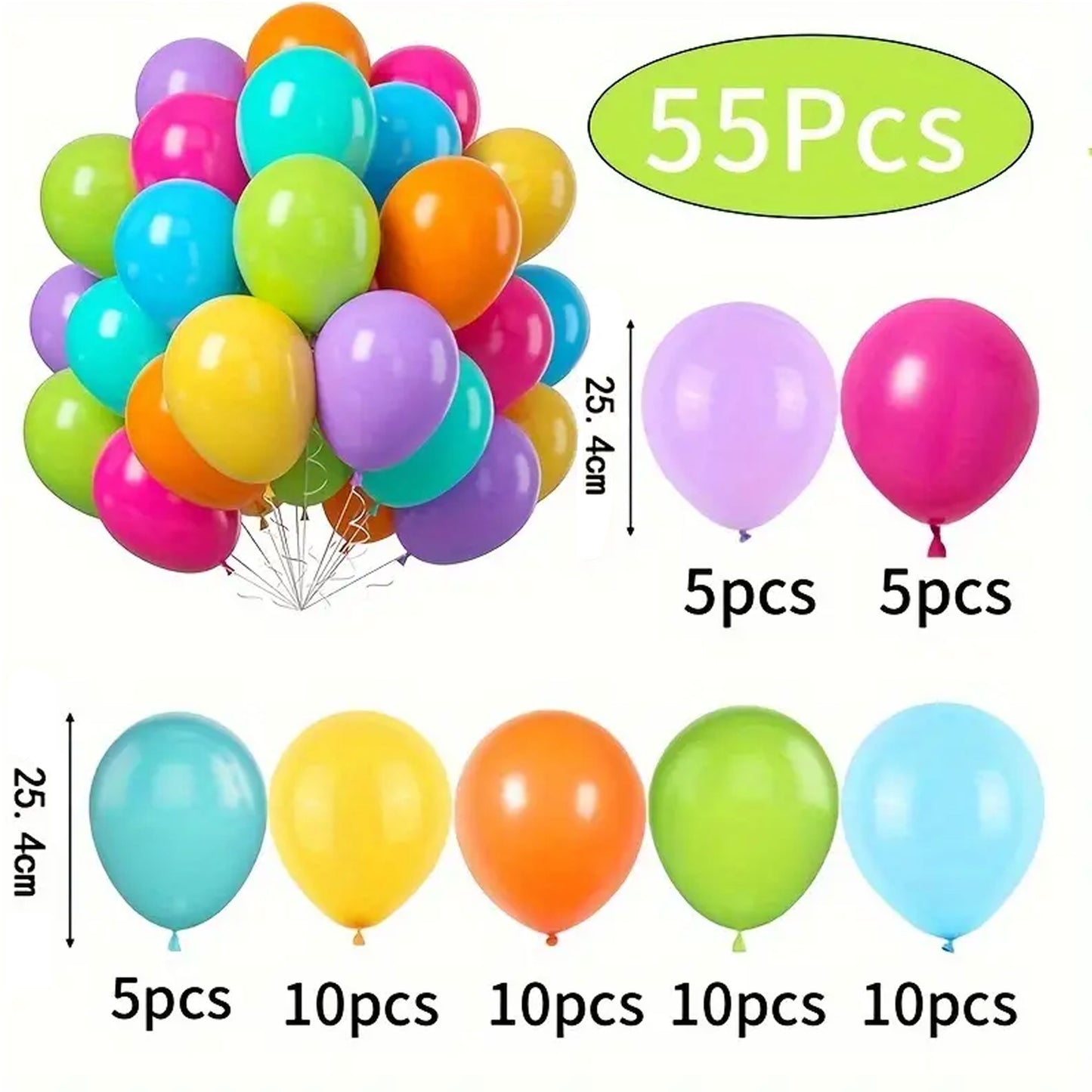 Vibrant Rainbow Latex Balloons - Brighten Up Every Celebration - Set of 55 - Kabukis