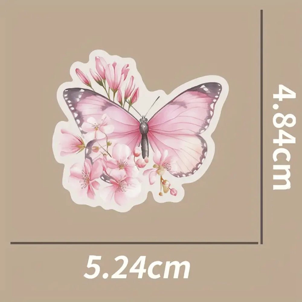 50Pcs Butterfly and Floral Stickers - PET Transparent - Kabukis