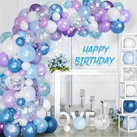 50 Pieces Frozen Blue Purple Balloon Set - Magical Snowflake Party Elegance - Kabukis