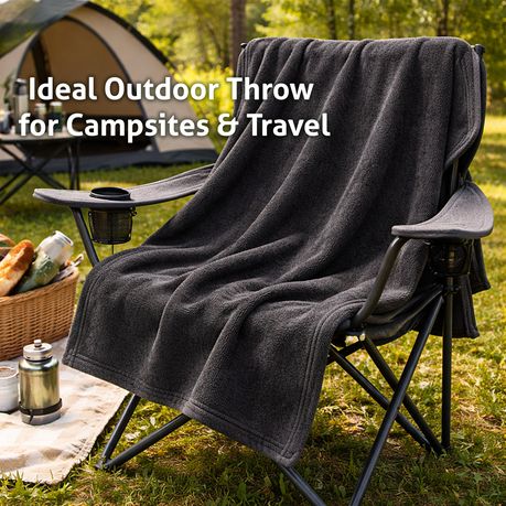 Camping Pet Plush Fleece Blanket - Cozy Comfort in Charcoal Grey 160x180 - Kabukis