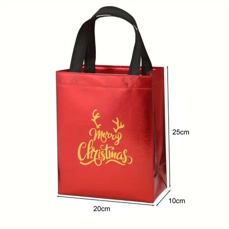 3pk Red Foil Merry Christmas Gift Bags - Reusable Festive Tote Bag Set! - Kabukis
