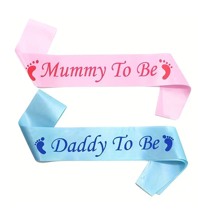 Mom and Dad Baby Shower Canvas Sash Set - Pink and Blue - 2 Piece - Kabukis