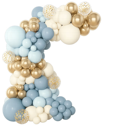 Kabukis Blue Balloon Garland Arch Kit - 97 Piece - White, Sand and Gold Balloons - Kabukis