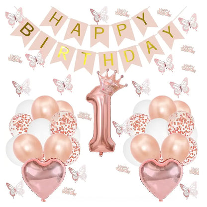 Kabukis 76 Pieces Rose Gold 1st Birthday Party Set - Glam for Her Big Day - Kabukis