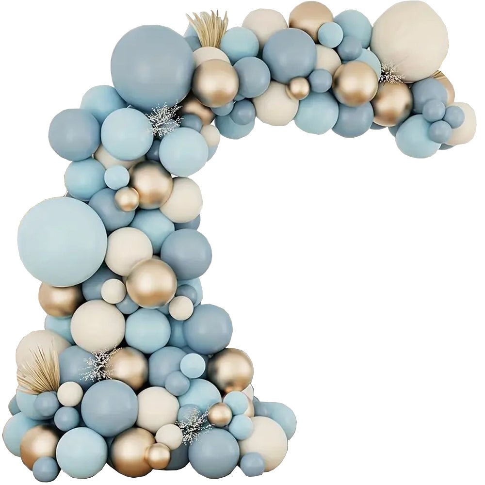 124pcs Blue, White & Golden Latex Balloon Arch Kit - Kabukis