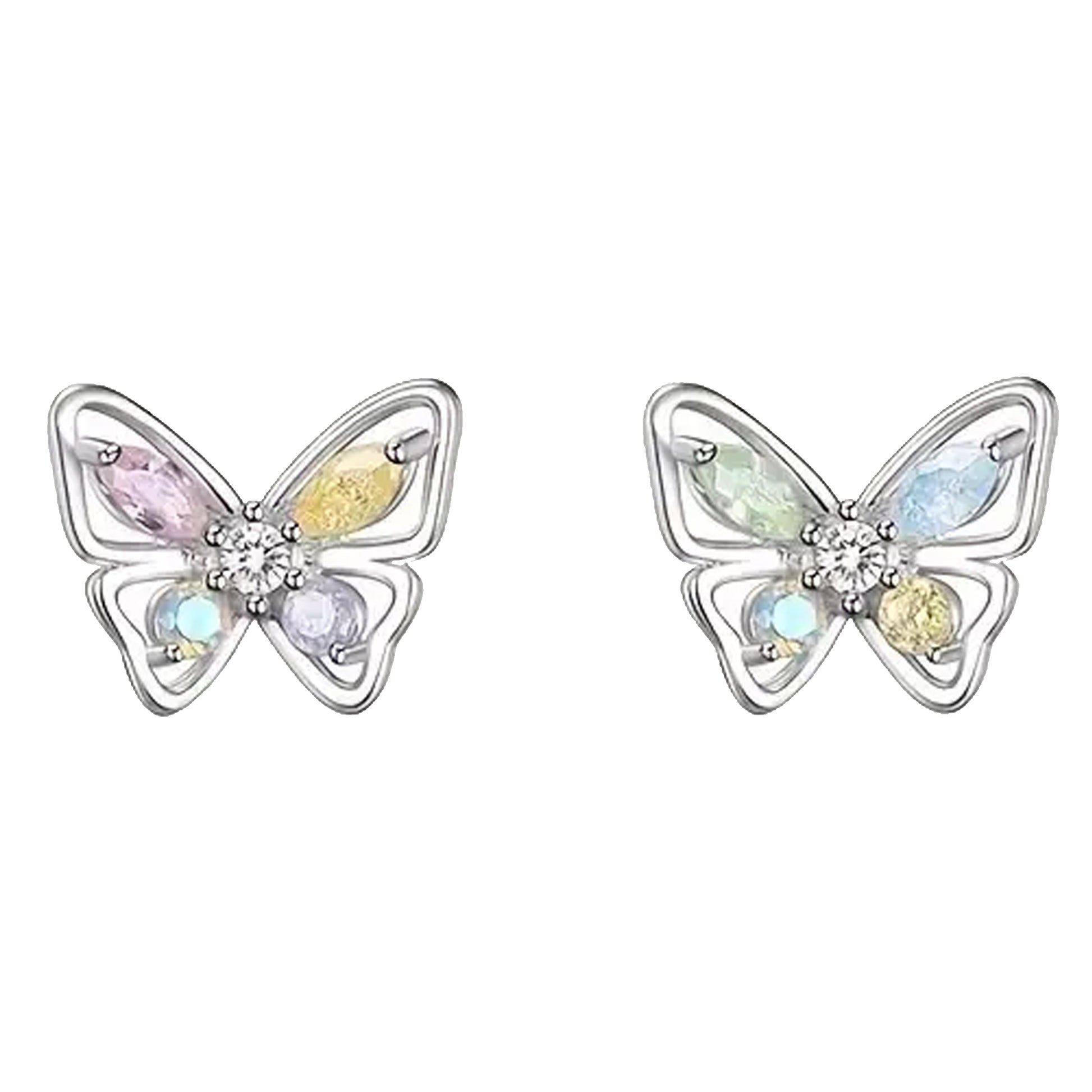 Kabukis Elegant Butterfly Stud Earrings - Korean Style with Rhinestones - Kabukis
