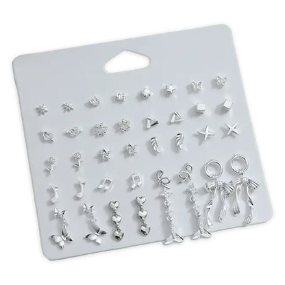 Kabukis 20 Pairs Elegant & Sexy Alloy Earrings Set - Sterling Silver Style - Kabukis