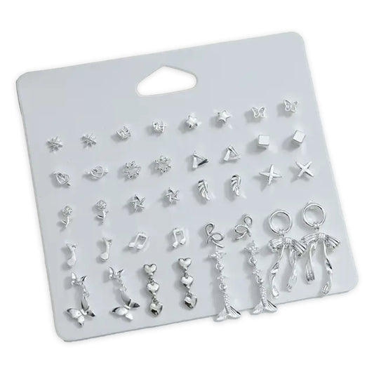 Kabukis 20 Pairs Elegant & Sexy Alloy Earrings Set - Sterling Silver Style - Kabukis