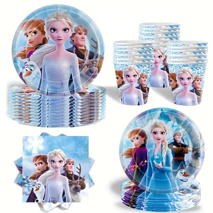 Kabukis 50pcs Frozen Party Set - Elsa Princess Paper Plate & Serviettes Cups - Kabukis