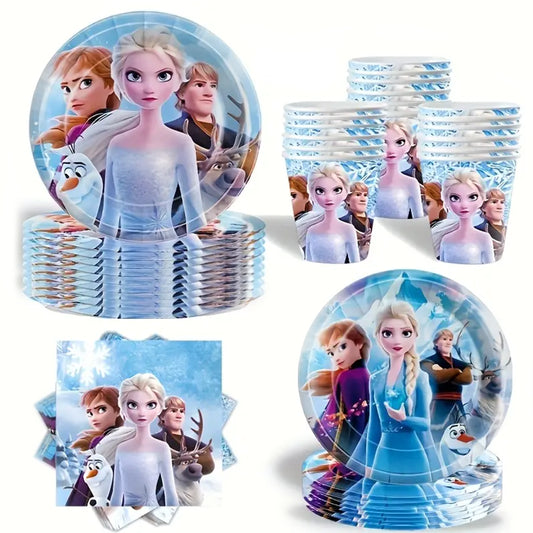 Kabukis 50pcs Frozen Party Set - Elsa Princess Paper Plate & Serviettes Cups - Kabukis