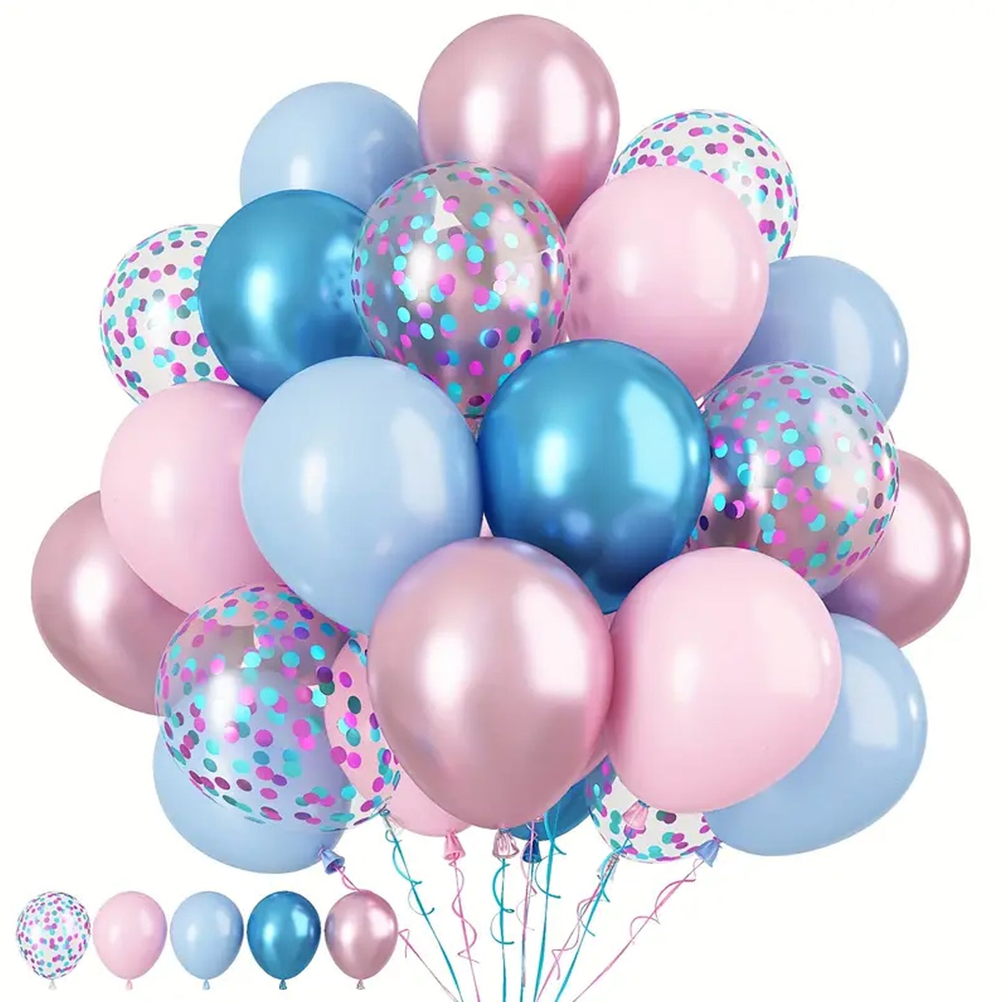 Pink and Blue Confetti Balloons for Joyful Celebrations - 42 Pieces - Kabukis