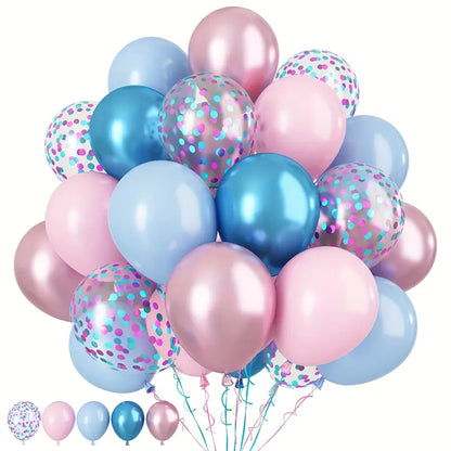 Pink and Blue Confetti Balloons for Joyful Celebrations - 42 Pieces - Kabukis