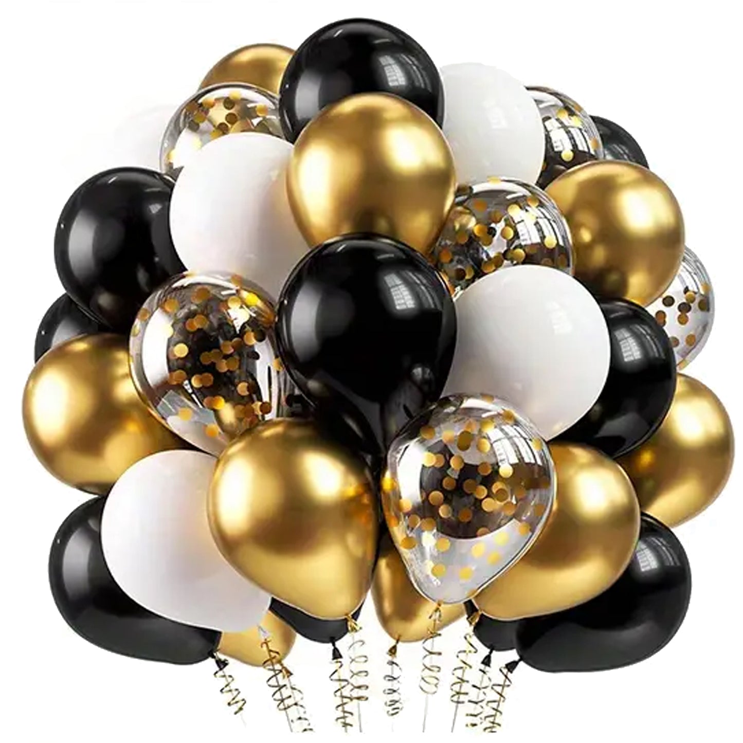 Kabukis 50 Piece Black and Gold Birthday Balloons with Confetti Inside - Kabukis