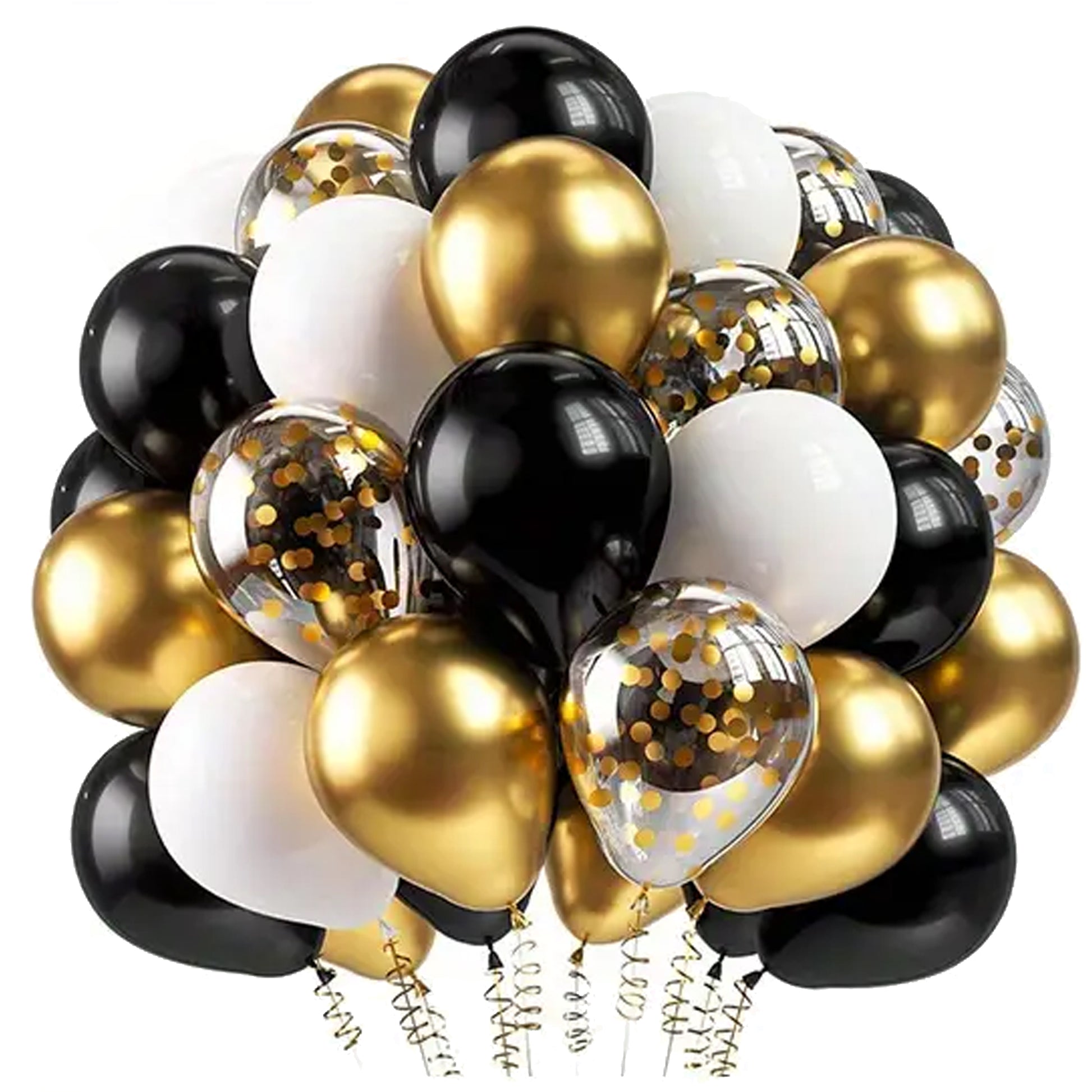 Kabukis 50 Piece Black and Gold Birthday Balloons with Confetti Inside - Kabukis