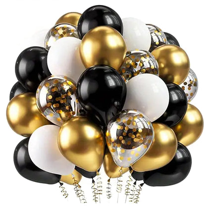 Kabukis 50 Piece Black and Gold Birthday Balloons with Confetti Inside - Kabukis