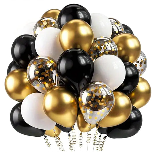 Kabukis 50 Piece Black and Gold Birthday Balloons with Confetti Inside - Kabukis