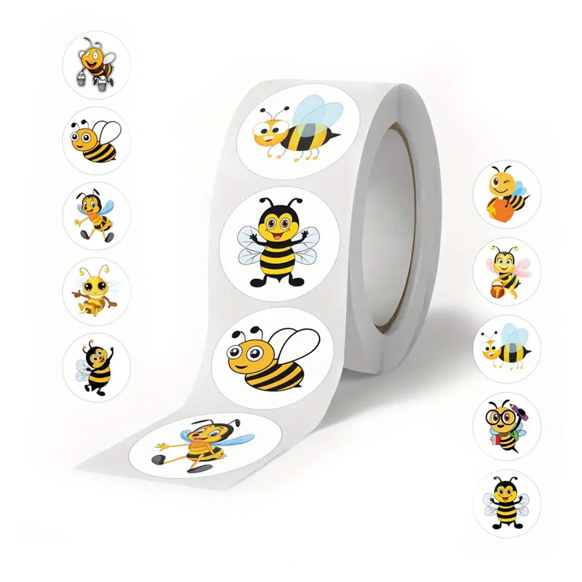 Kabukis 500pcs Bee Insect Sticker Roll - Cute & Funny Labels (10 Designs) - Kabukis
