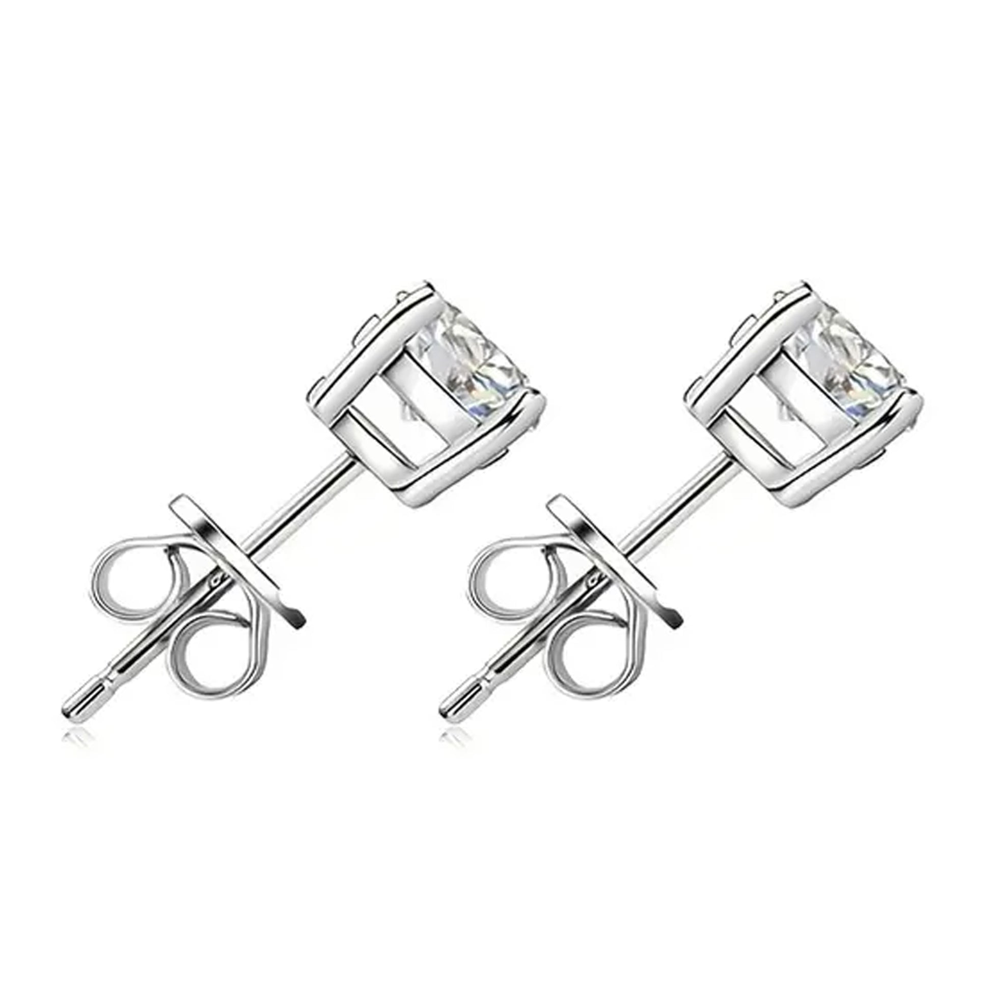 Kabukis 925 Silvery Zirconia Earrings - Elegant Daily Sparkle for Women 4mm - Kabukis