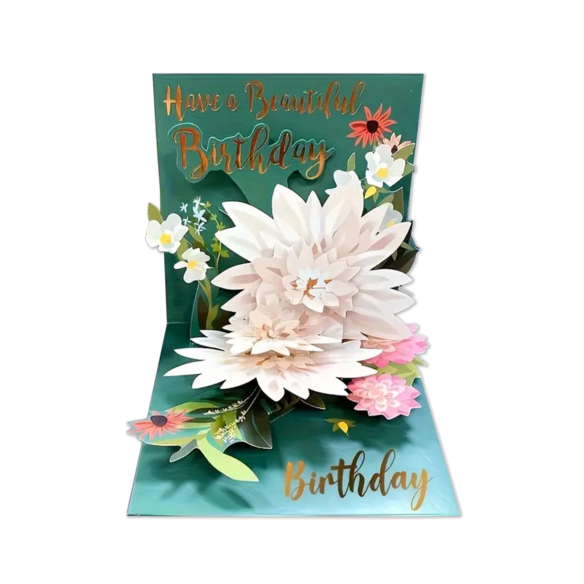 Kabukis 3D Pop - Up Floral Birthday Card - Vibrant Teal & Golden Delight - Kabukis