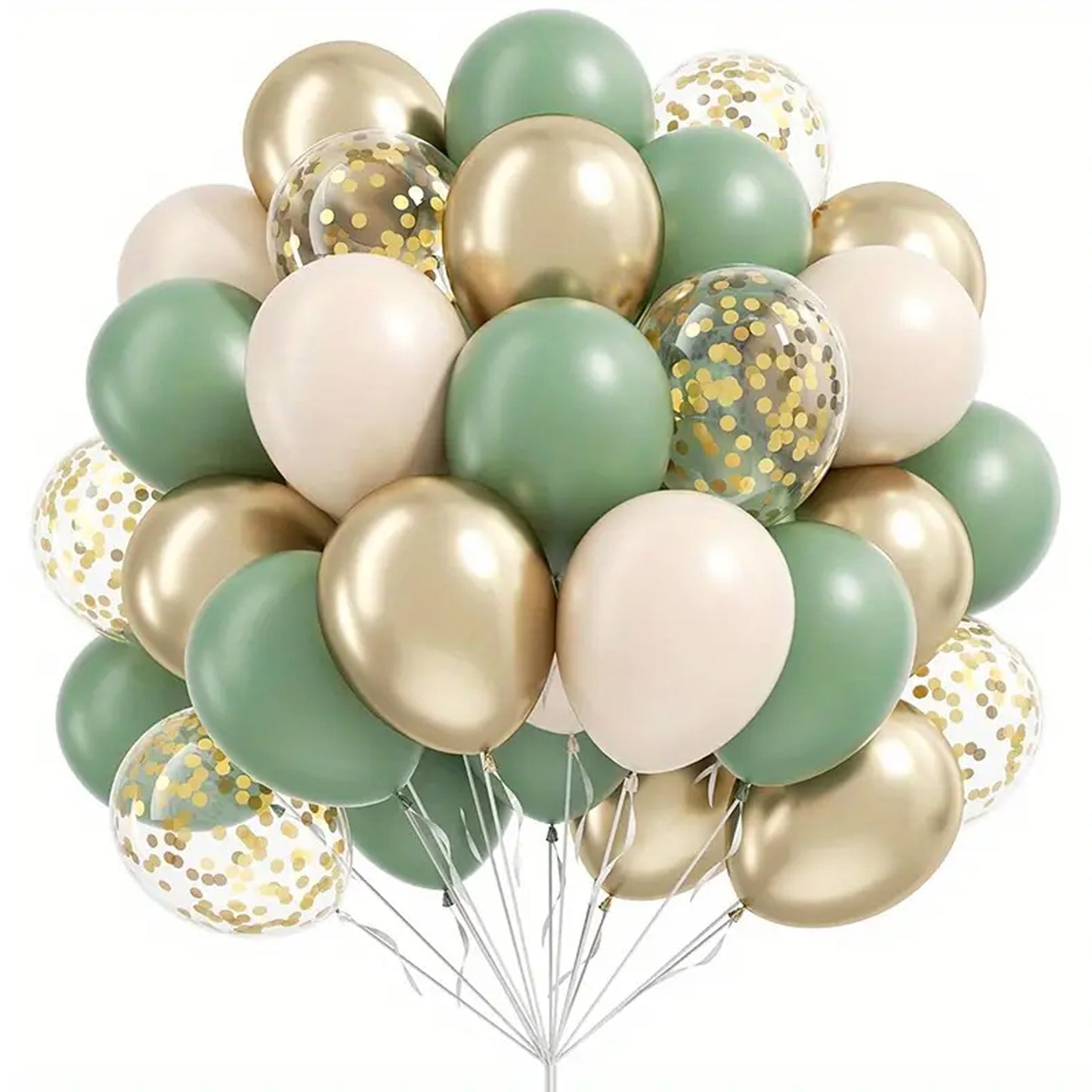 Kabukis 48 Piece Sage Green, Golden & White Balloon Arch Kit - Easy Assembly - Kabukis
