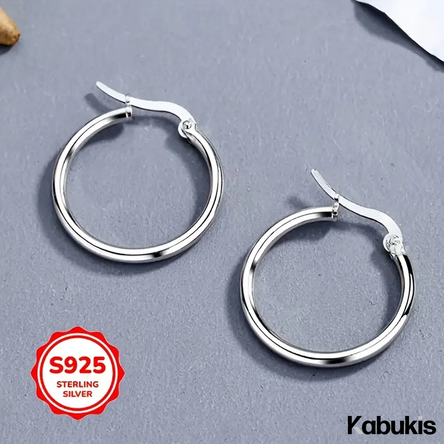 Kabukis 925 Sterling Silver Hoop Earrings - Sleek & Minimalist Everyday Use - Kabukis