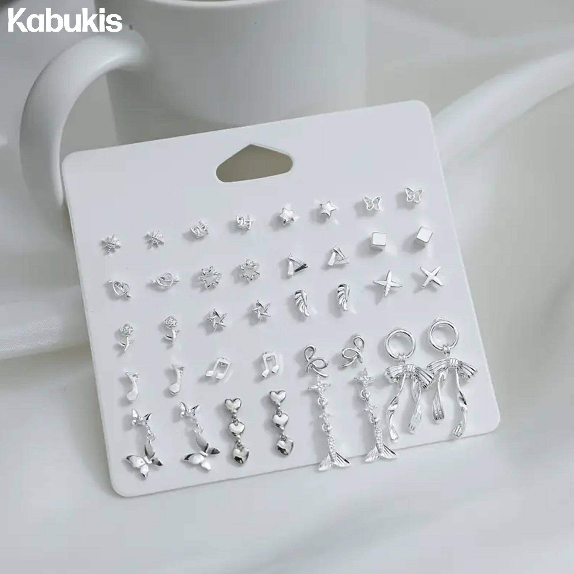 Kabukis 20 Pairs Elegant & Sexy Alloy Earrings Set - Sterling Silver Style - Kabukis