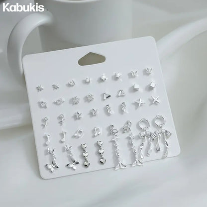 Kabukis 20 Pairs Elegant & Sexy Alloy Earrings Set - Sterling Silver Style - Kabukis