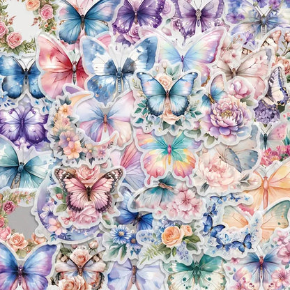 50Pcs Butterfly and Floral Stickers - PET Transparent - Kabukis