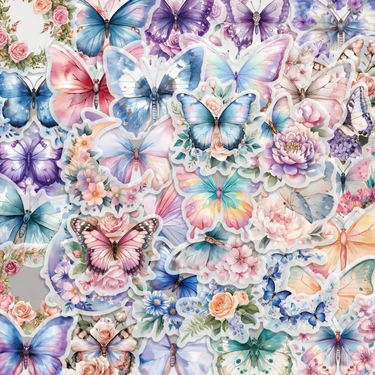 50Pcs Butterfly and Floral Stickers - PET Transparent - Kabukis