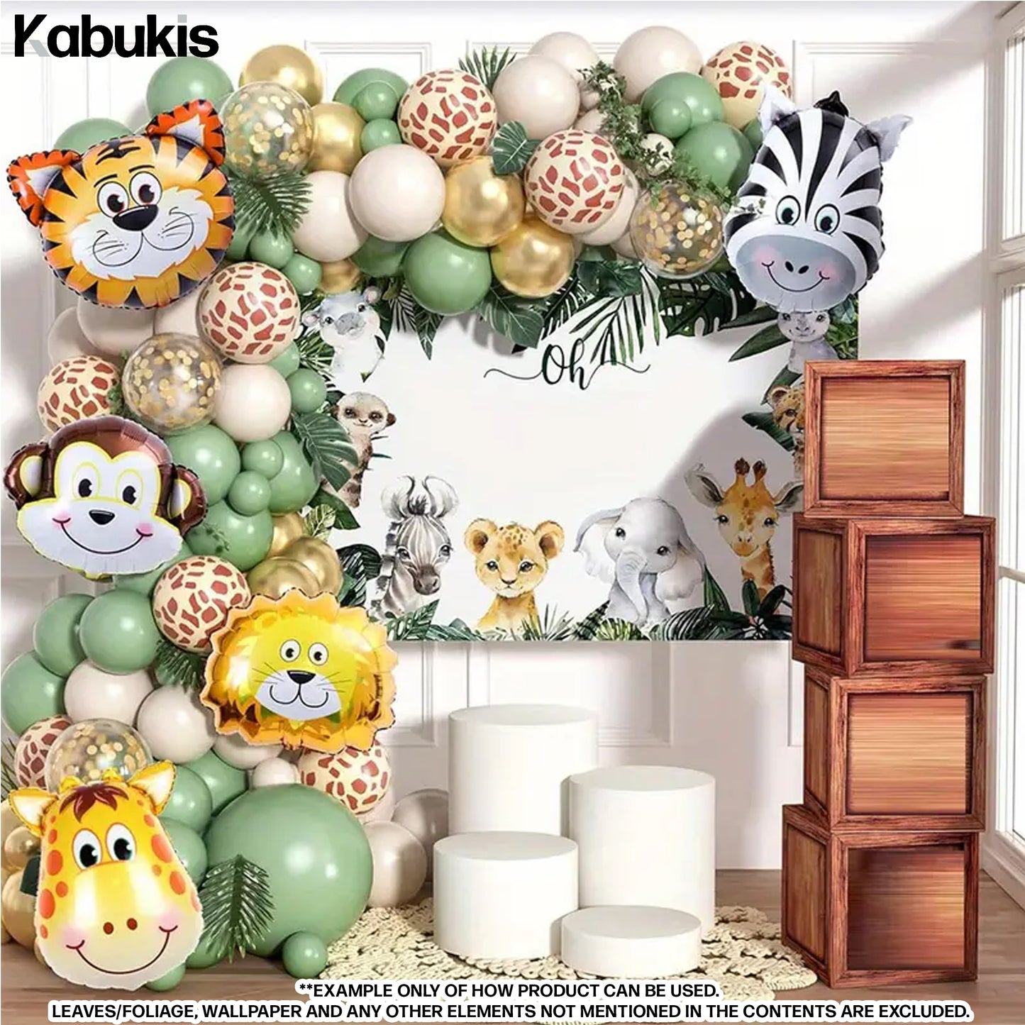 Kabukis Jungle Safari Balloon Garland - Wild Party Fun, 145 Piece Kit - Kabukis
