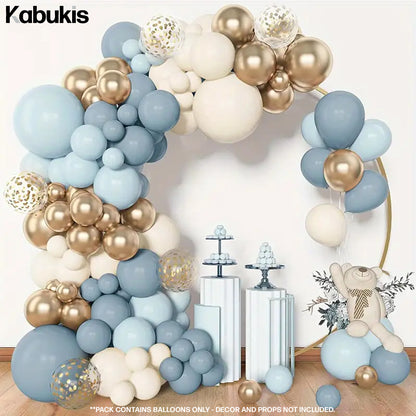 Kabukis Blue Balloon Garland Arch Kit - 97 Piece - White, Sand and Gold Balloons - Kabukis