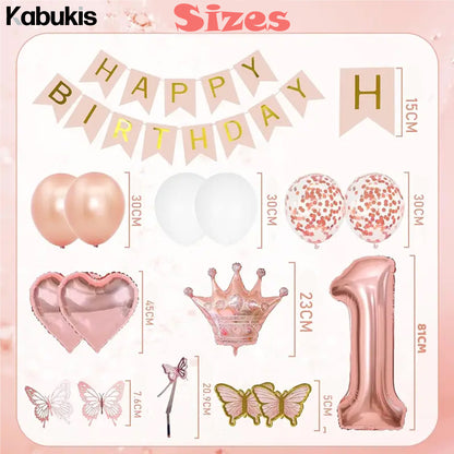 Kabukis 76 Pieces Rose Gold 1st Birthday Party Set - Glam for Her Big Day - Kabukis