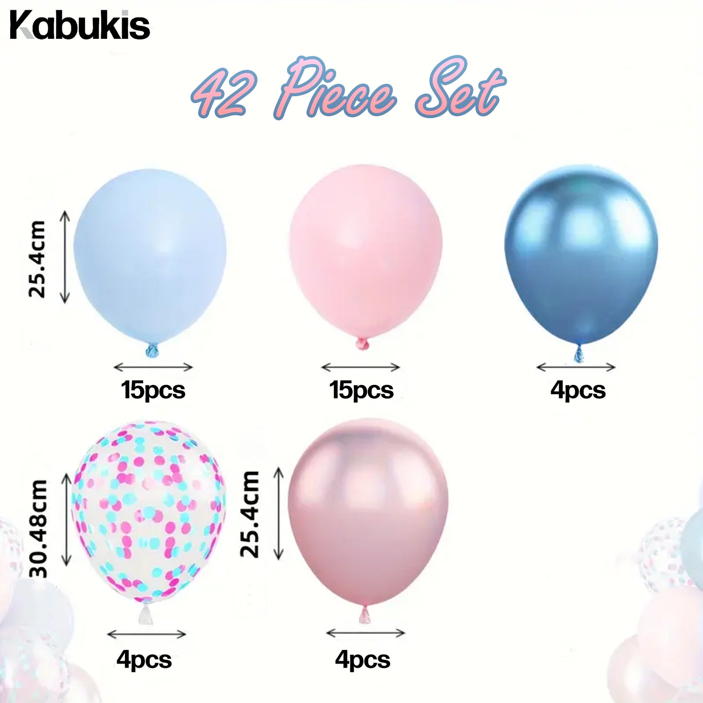 Pink and Blue Confetti Balloons for Joyful Celebrations - 42 Pieces - Kabukis