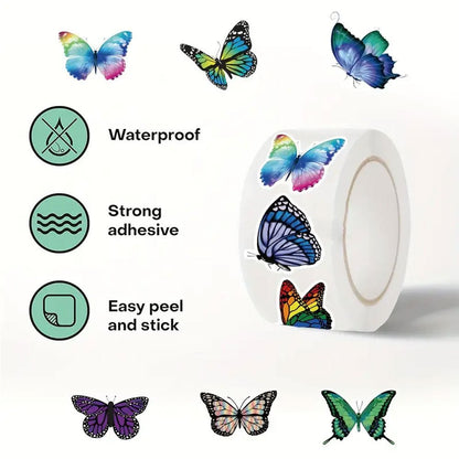 500pcs Bright & Attractive Butterfly Shaped Gift Wrap Sticker Roll - Kabukis