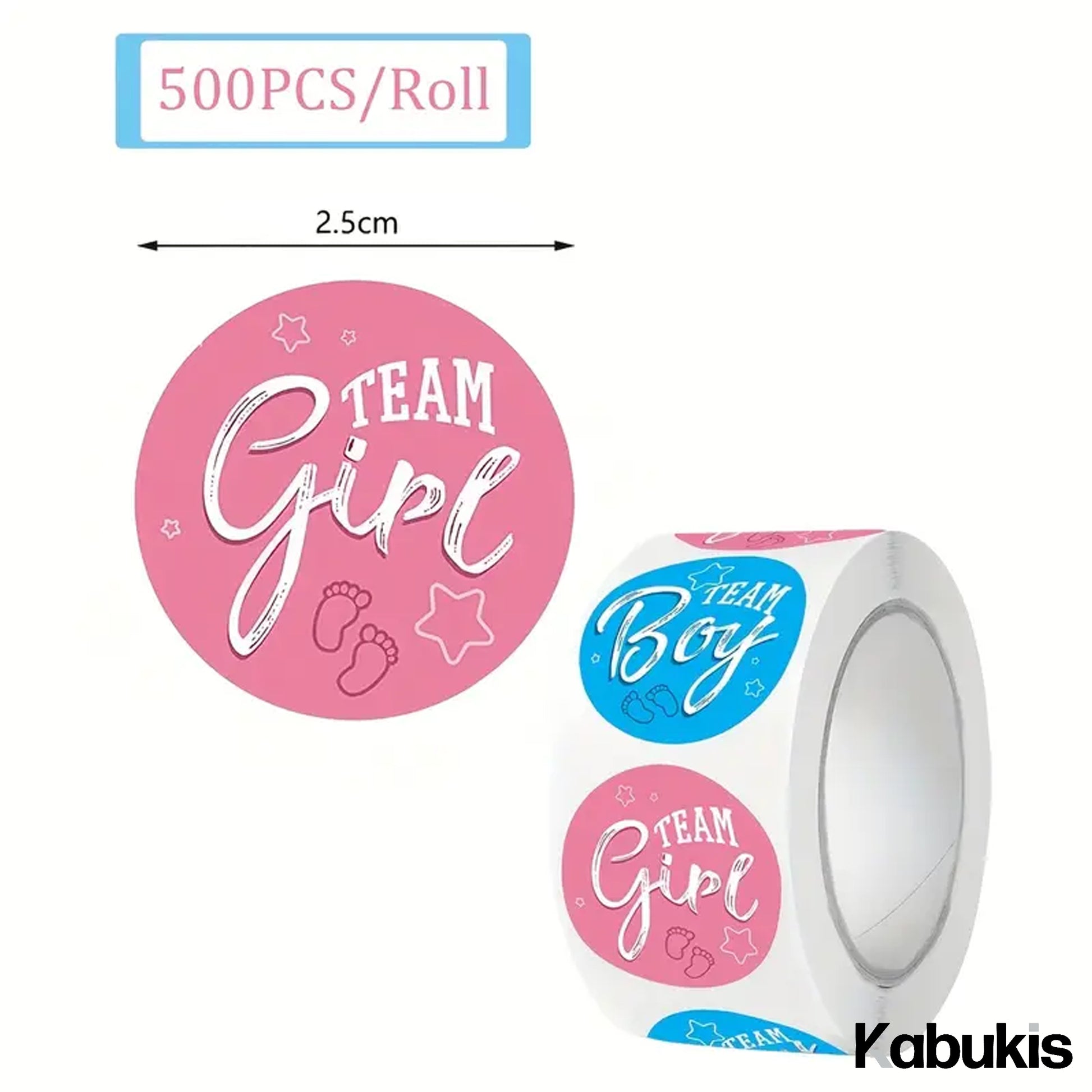 Gender Reveal Stickers - Celebrate Team Girl or Boy in Style! - 500 Pack - Kabukis