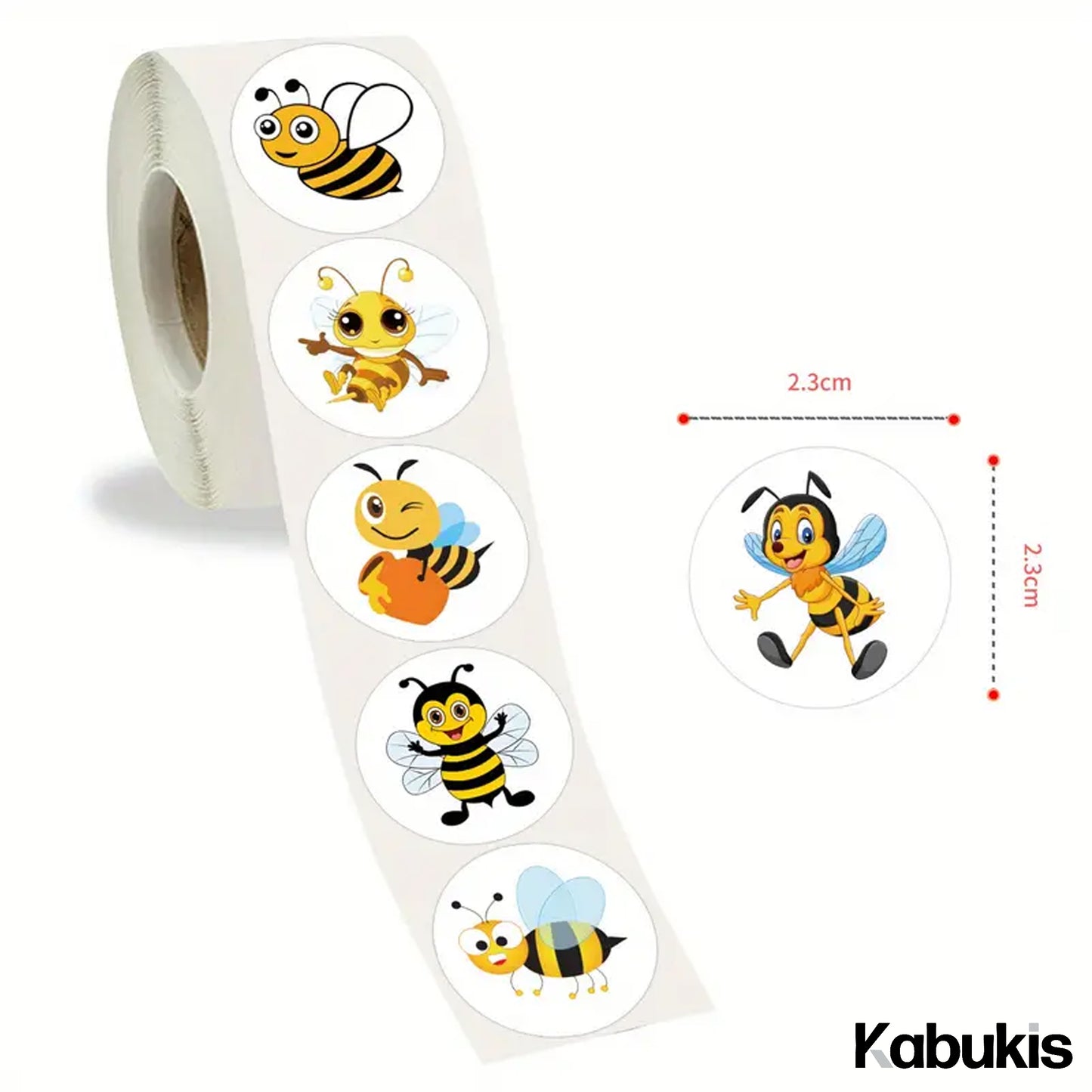 Kabukis 500pcs Bee Insect Sticker Roll - Cute & Funny Labels (10 Designs) - Kabukis