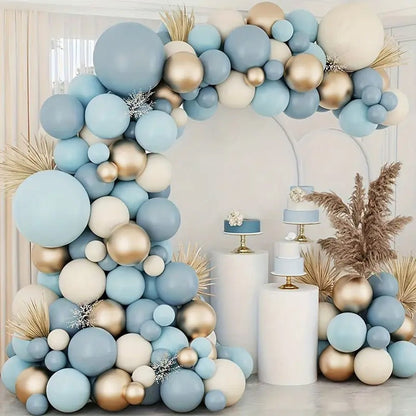 124pcs Blue, White & Golden Latex Balloon Arch Kit - Kabukis
