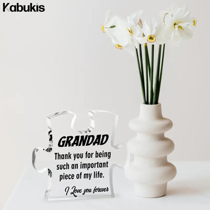 Gift to Grandpa - Puzzle Shape Acrylic Plaque for Father's Day - Kabukis