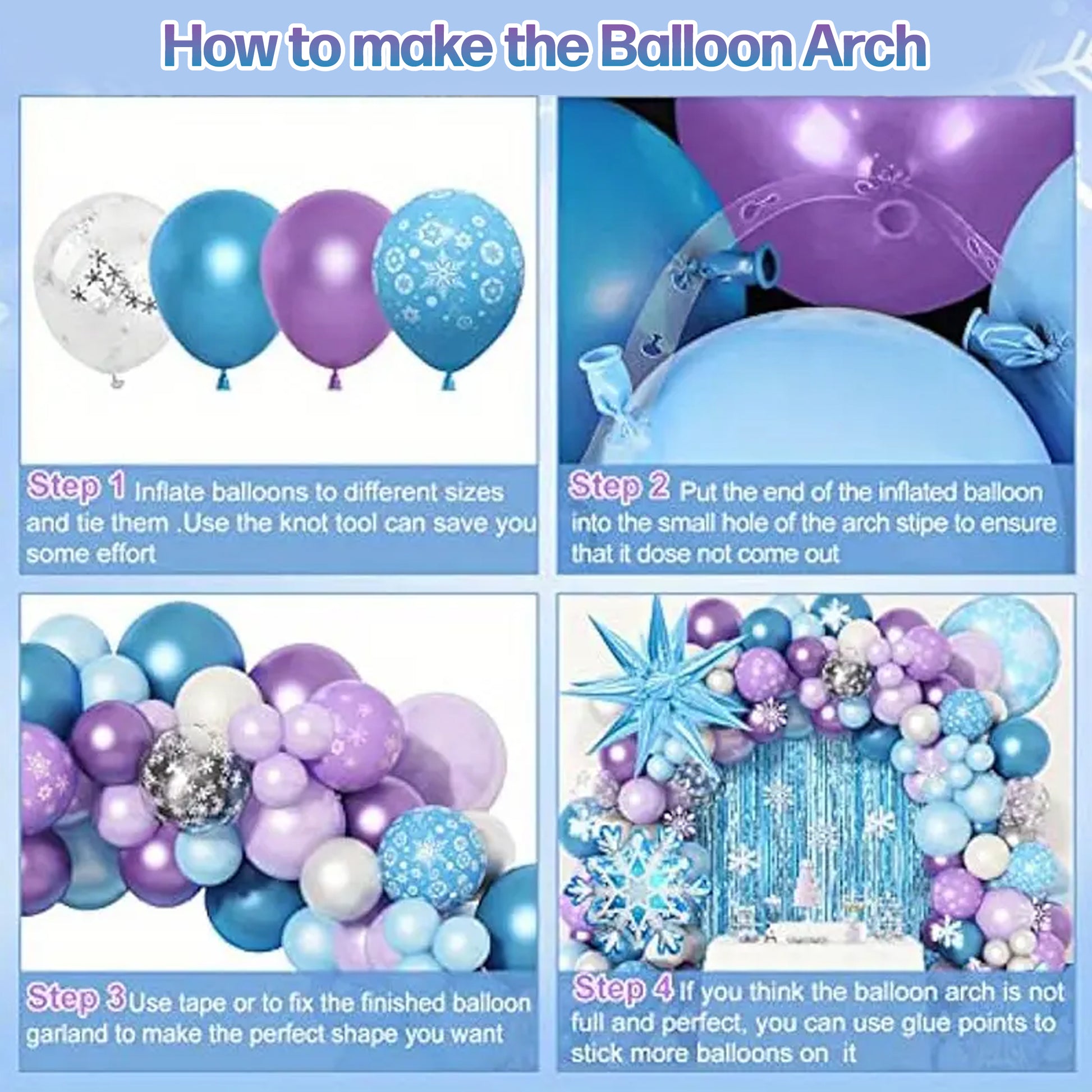 Kabukis 184 Piece Frozen Theme Balloon Arch - Snowflake Wonderland for Birthdays - Kabukis