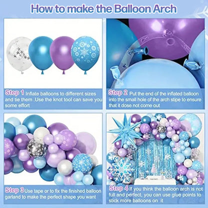 Kabukis 184 Piece Frozen Theme Balloon Arch - Snowflake Wonderland for Birthdays - Kabukis