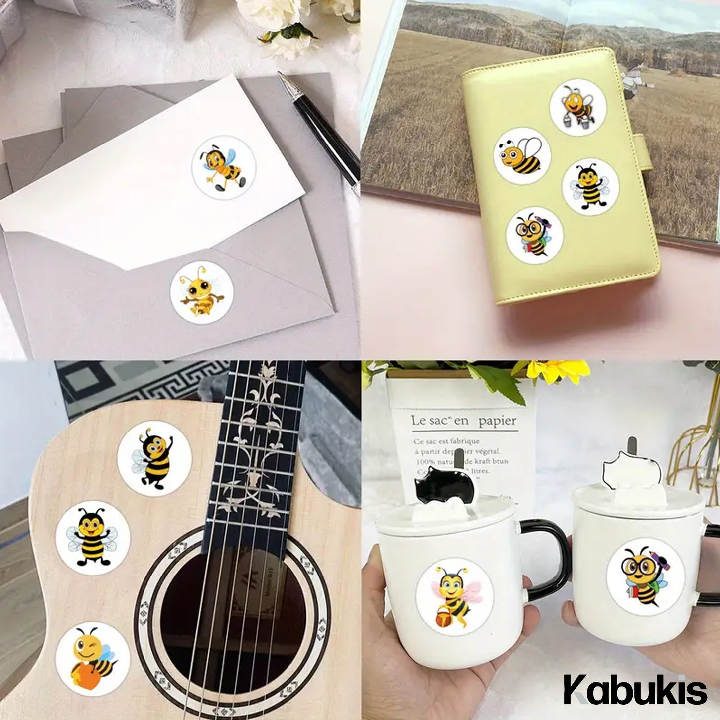 Kabukis 500pcs Bee Insect Sticker Roll - Cute & Funny Labels (10 Designs) - Kabukis