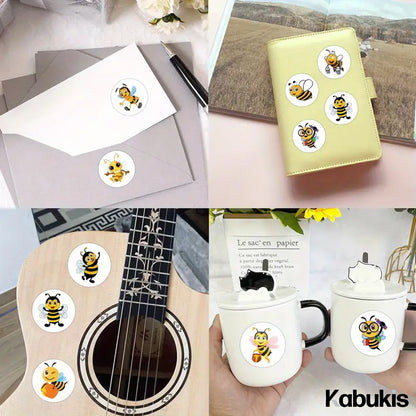 Kabukis 500pcs Bee Insect Sticker Roll - Cute & Funny Labels (10 Designs) - Kabukis