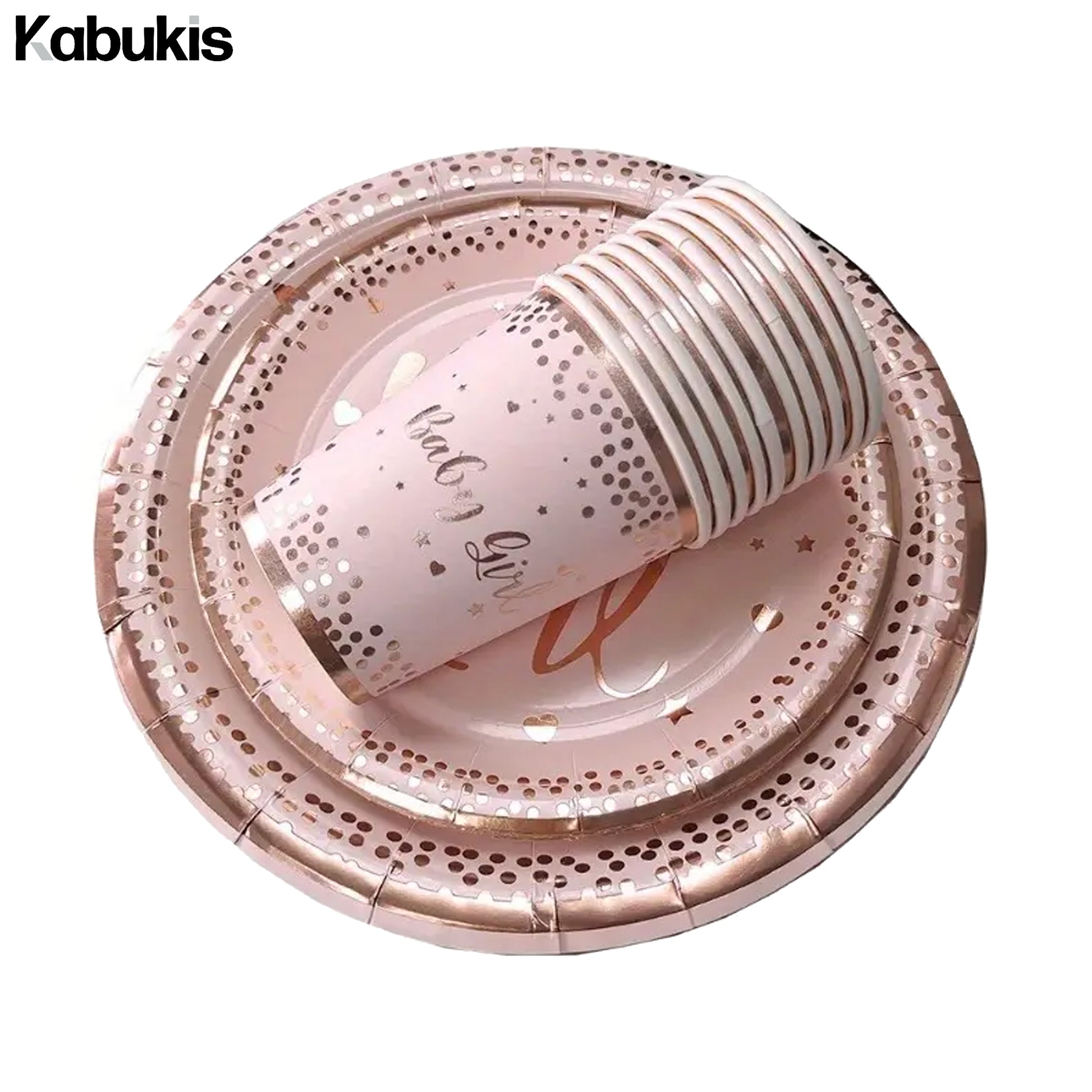 Kabukis 59 Pieces Rose Gold Party Tableware Set - Plates, Cups & Napkins - Kabukis