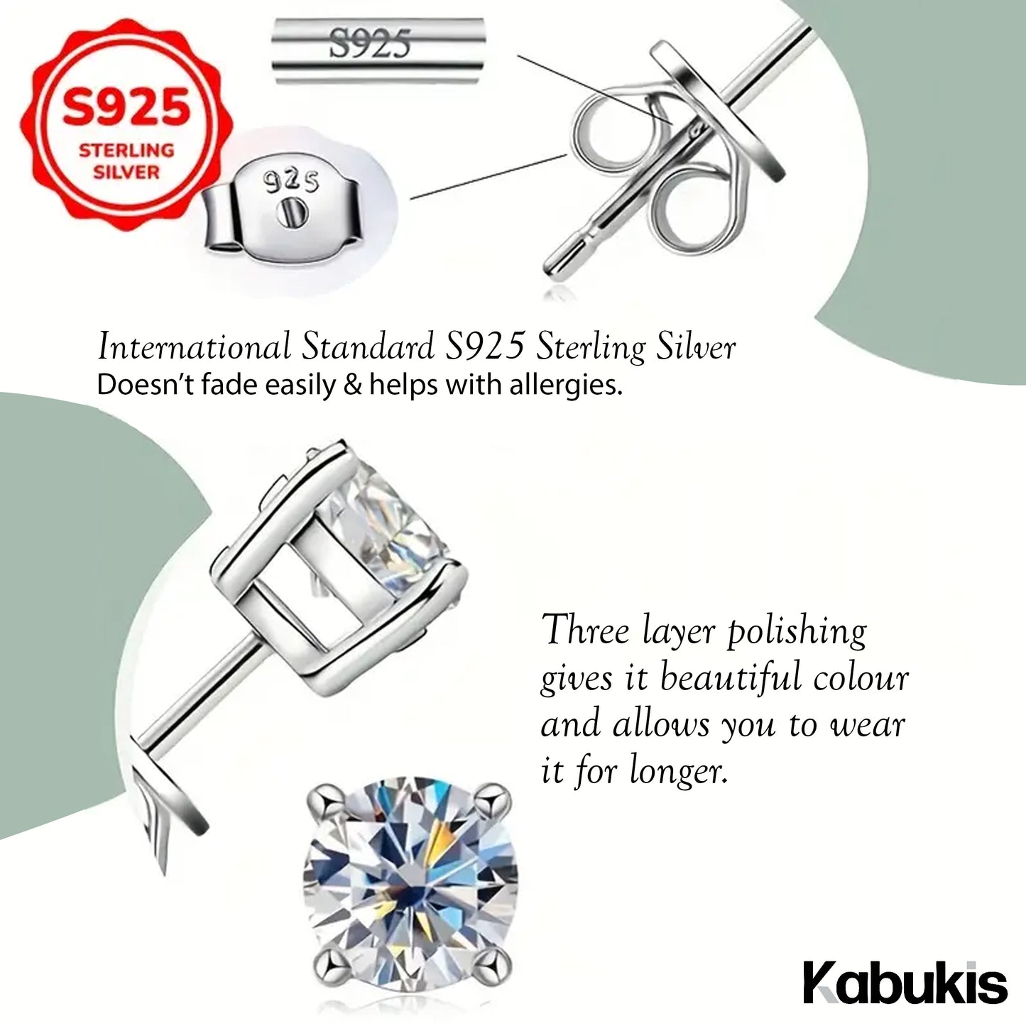 Kabukis 925 Silvery Zirconia Earrings - Elegant Daily Sparkle for Women 4mm - Kabukis