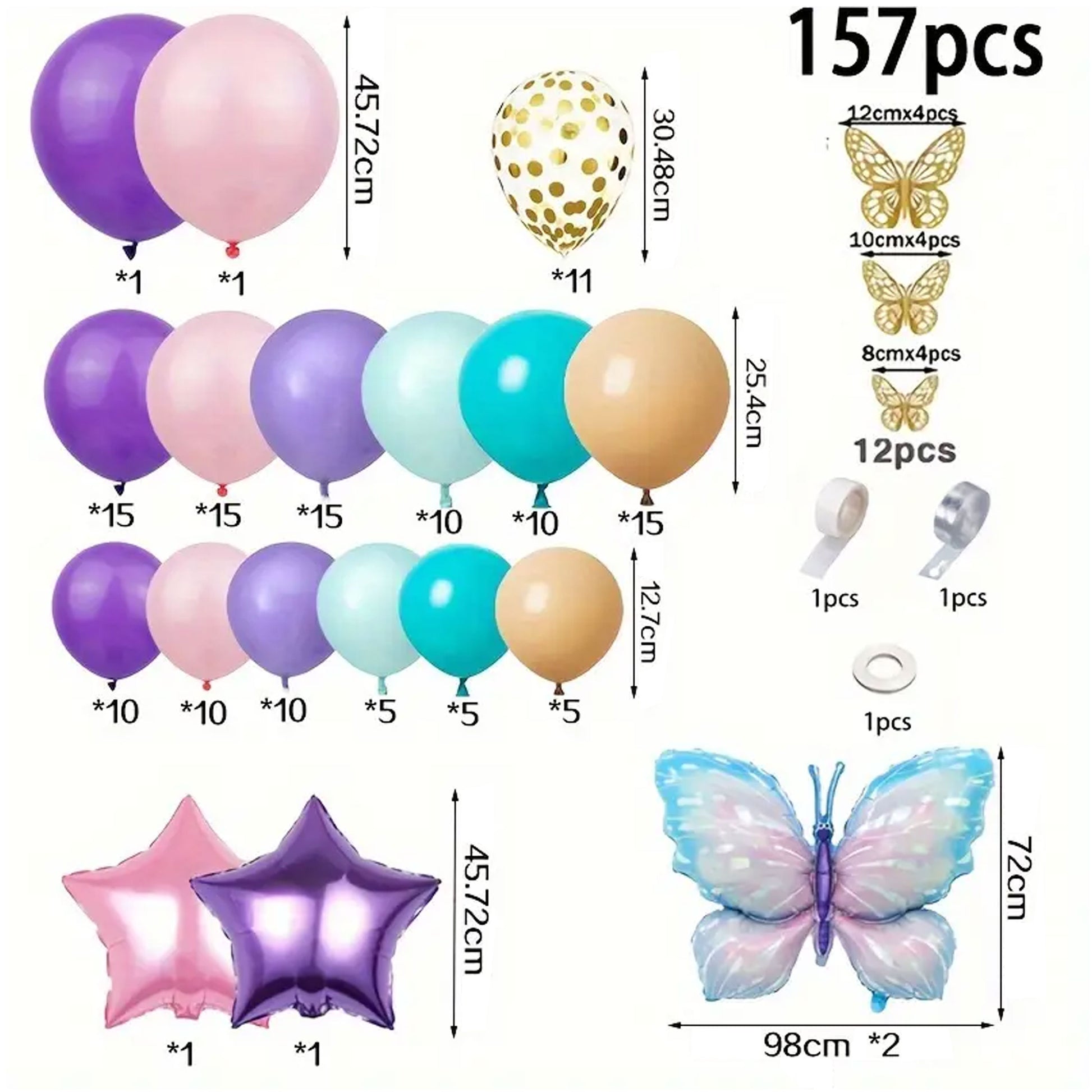 157 - piece Enchanting Blue Butterfly Balloon Set - Kabukis