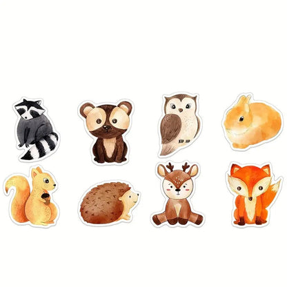 500pcs Watercolour Animal Stickers, Assorted Woodland Creatures Roll - Kabukis